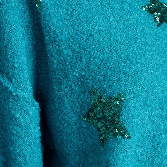 PEACH LOVE CALIFORNIA ever so soft sequin star teal sweater S M L - Picture 6 of 10